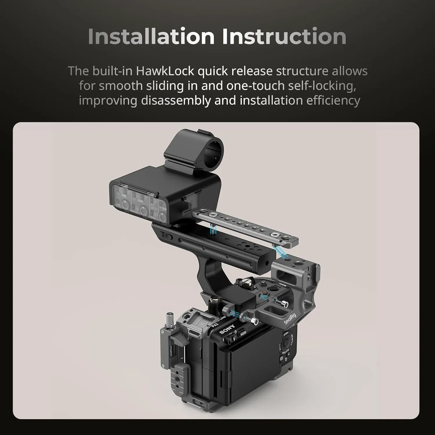 SMALLRIG Extension Mount Plate Kit for Sony FX3 / FX30 XLR Handle with Cold Shoe, HawkLock Quick Release Structure, with Built-in 1/4"-20 Threaded Holes & 3/8" -16 Locating Holes for ARRI - 4830