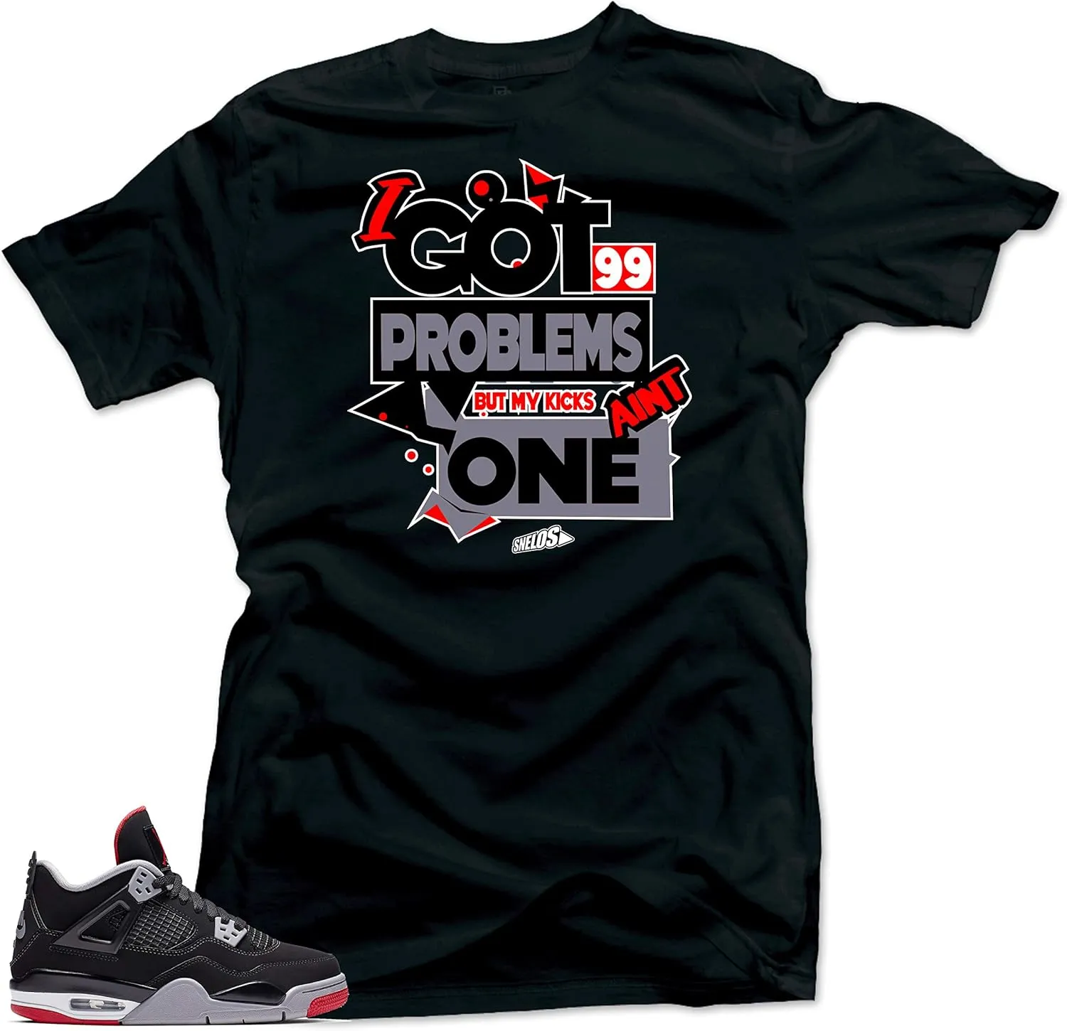 SNELOS Shirt to Match Jordan 4 Bred Match Sneaker Tee