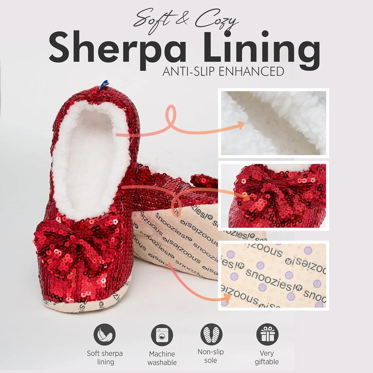 Snoozies Ballerina Bling Metallic Shine Women Slippers | Sequin Socks with Grippers
