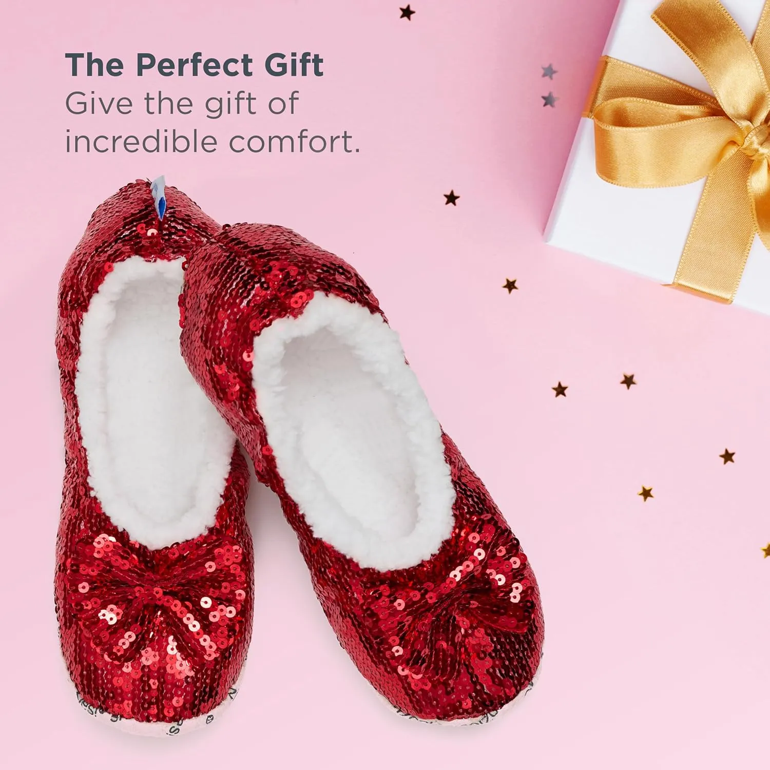 Snoozies Ballerina Bling Metallic Shine Women Slippers | Sequin Socks with Grippers