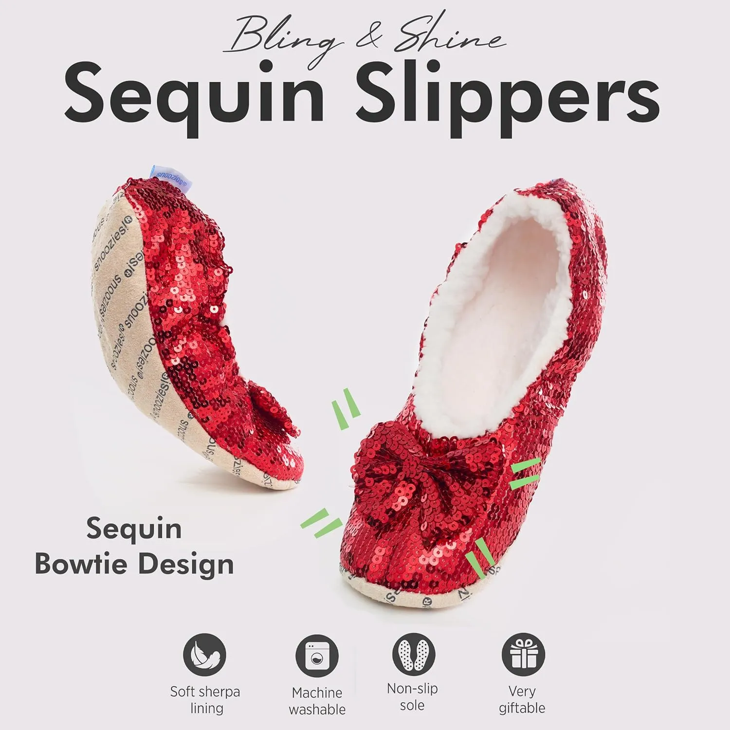 Snoozies Ballerina Bling Metallic Shine Women Slippers | Sequin Socks with Grippers