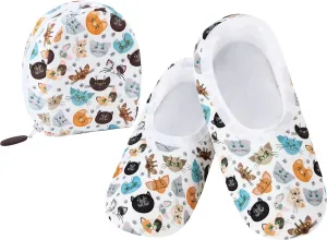 Snoozies Skinnies Packable and Foldable Travel Slippers for Women with Zipper Pouch, Soft Sherpa-Lined Slipper Socks Non-Skid