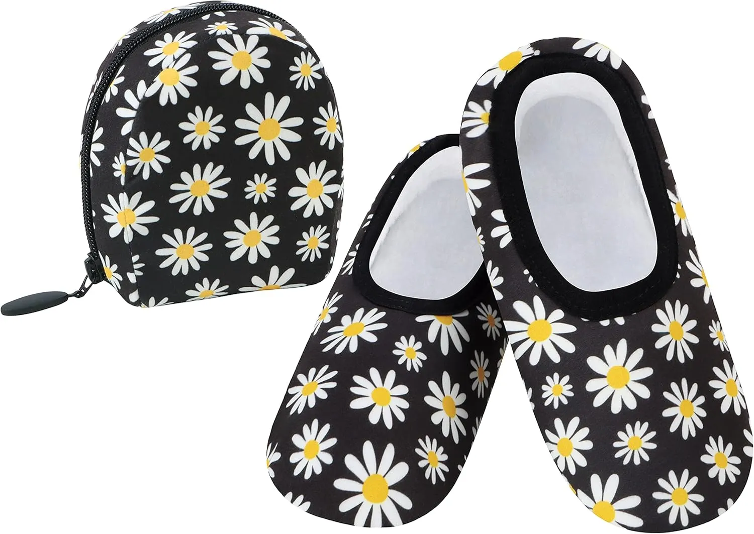 Snoozies Skinnies Packable and Foldable Travel Slippers for Women with Zipper Pouch, Soft Sherpa-Lined Slipper Socks Non-Skid