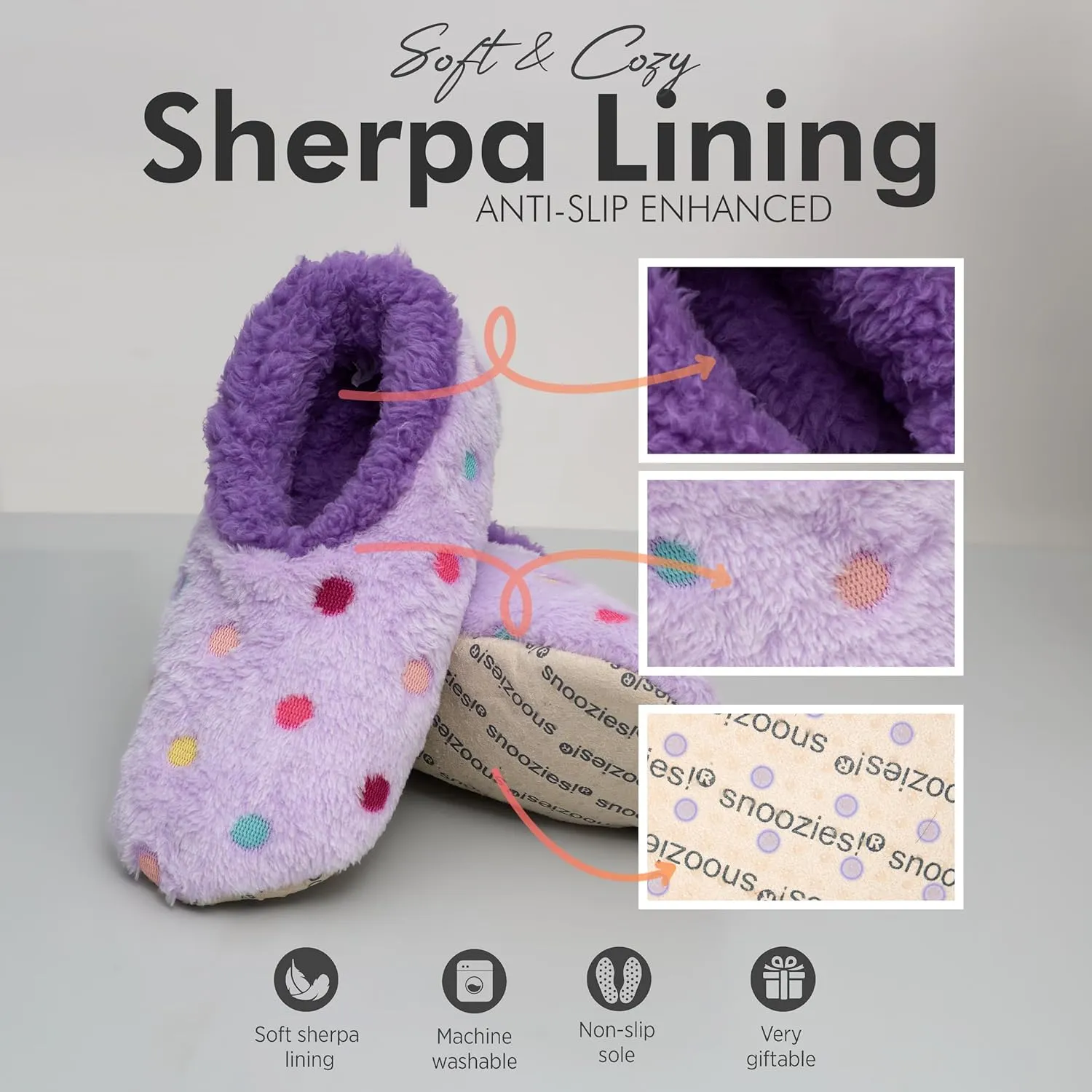 Snoozies Slippers for Women | Lotsa Dots Colorful Cozy Sherpa Slipper Socks | Womens House Slippers | Cozy Slippers for Women | Colorful Womens Fuzzy Slippers