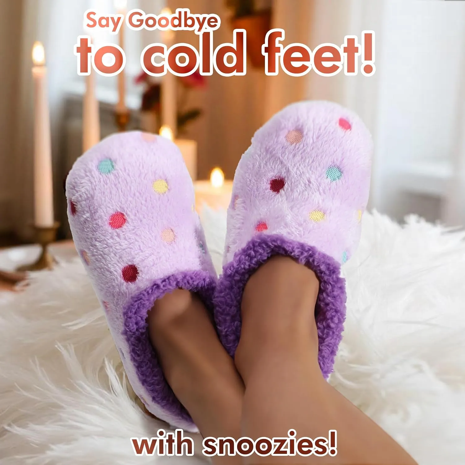 Snoozies Slippers for Women | Lotsa Dots Colorful Cozy Sherpa Slipper Socks | Womens House Slippers | Cozy Slippers for Women | Colorful Womens Fuzzy Slippers