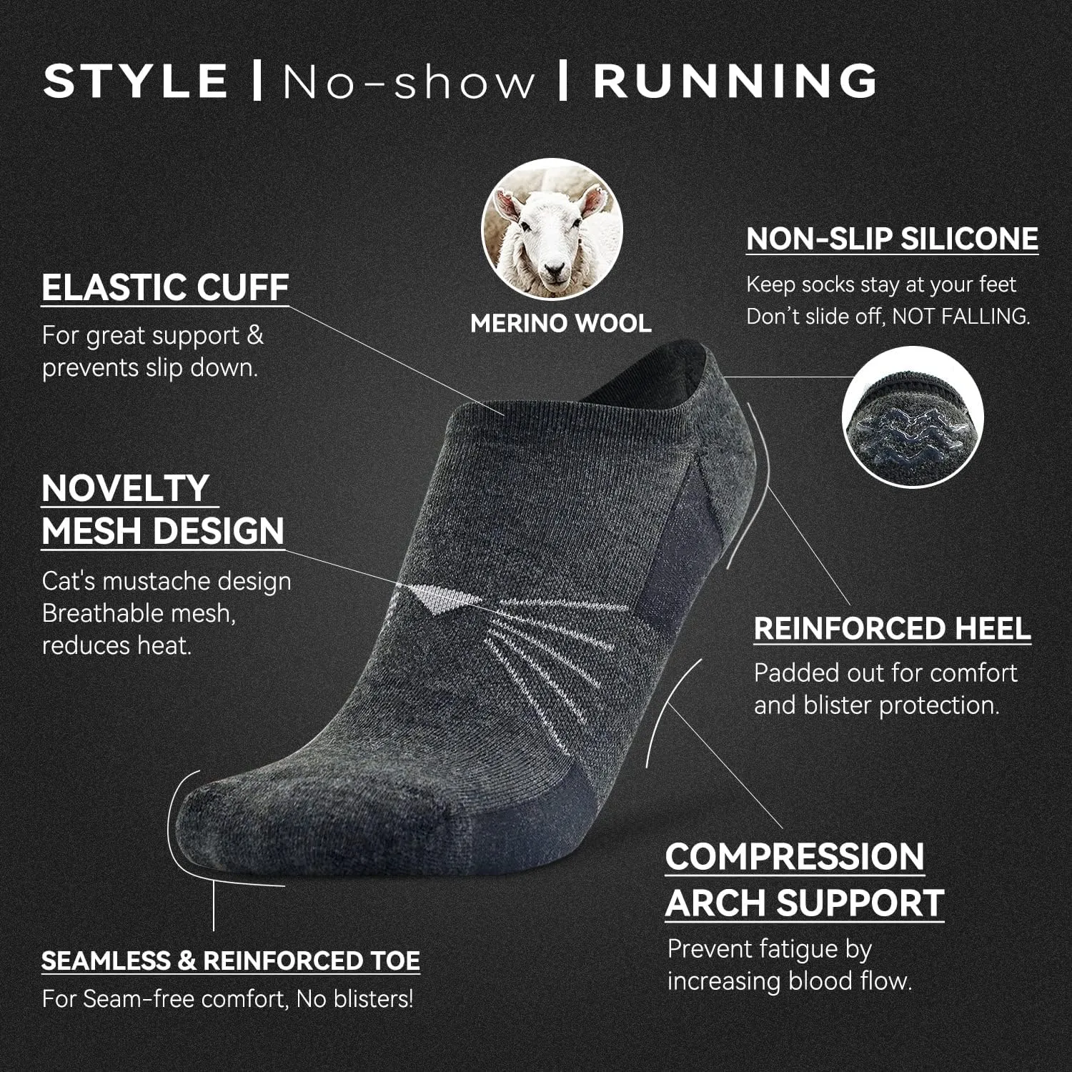 Socks Daze 3/6 Pack Womens No Show Athletic Merino Wool Running Socks Mens Low Cut Casual Invisible Thin Soft Sport Wool Sock