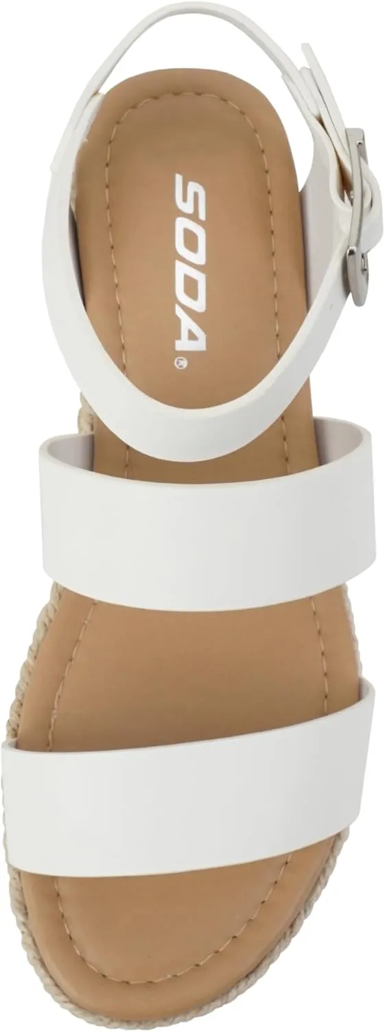 Soda Top Shoe Bryce Open Toe Buckle Ankle Strap Espadrilles Flatform Wedge Casual Sandal