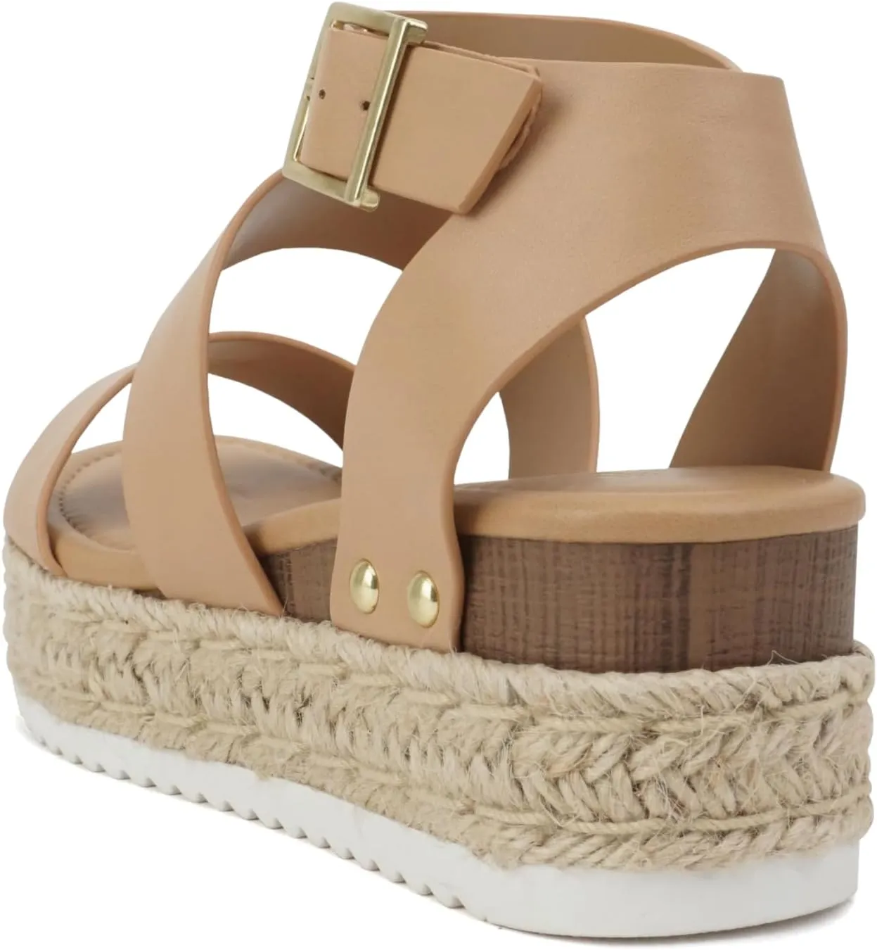 Soda Top Shoe Bryce Open Toe Buckle Ankle Strap Espadrilles Flatform Wedge Casual Sandal