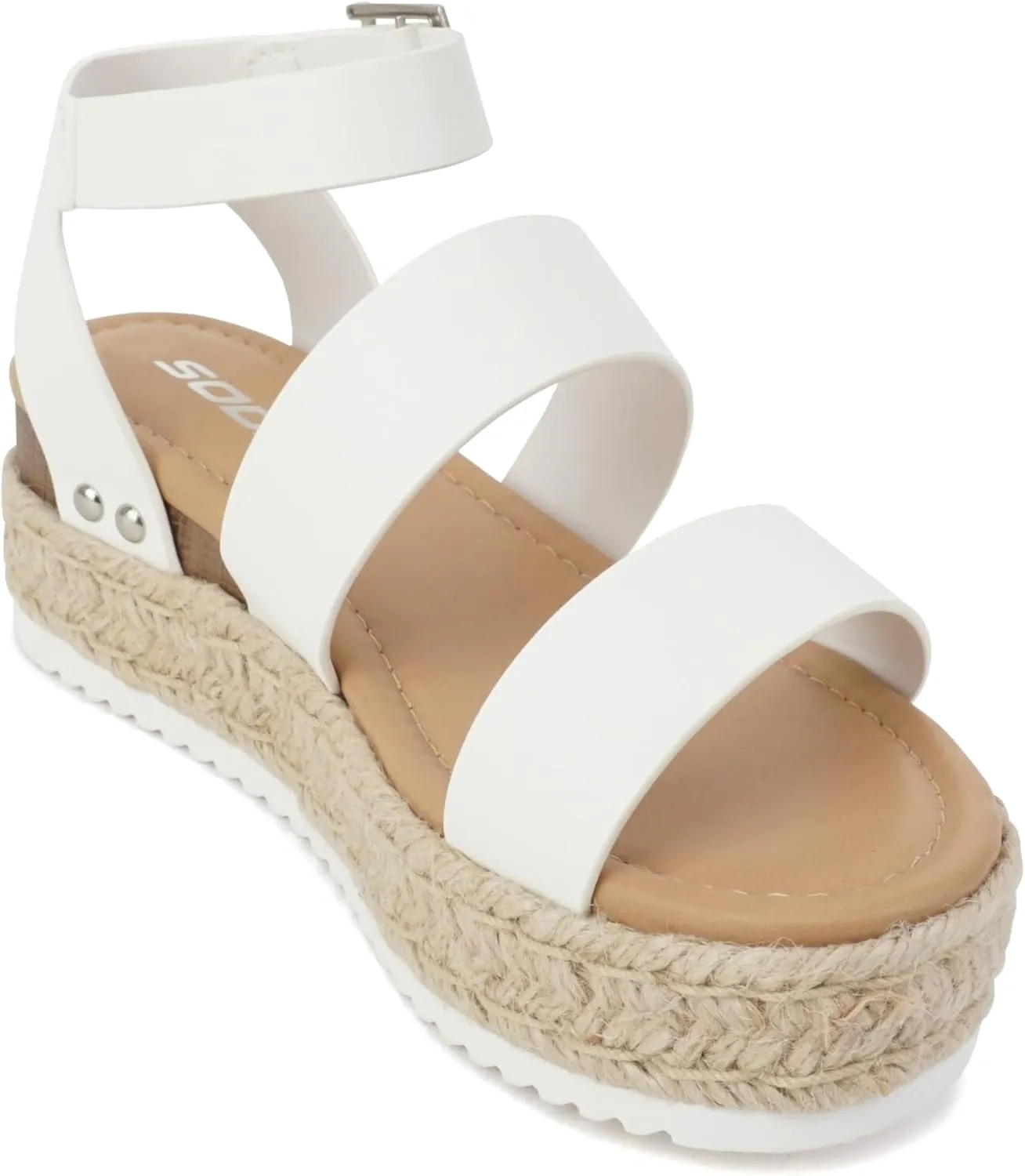Soda Top Shoe Bryce Open Toe Buckle Ankle Strap Espadrilles Flatform Wedge Casual Sandal