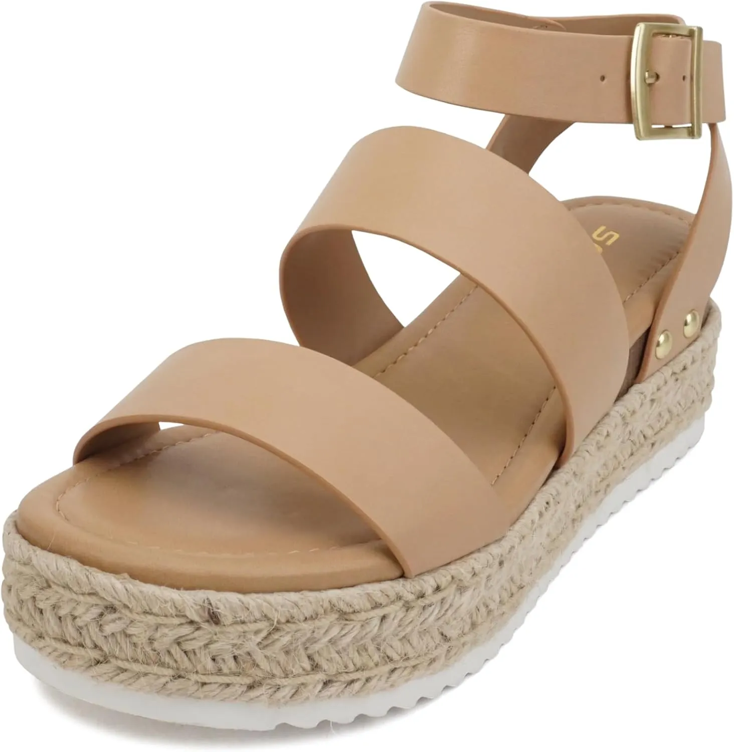 Soda Top Shoe Bryce Open Toe Buckle Ankle Strap Espadrilles Flatform Wedge Casual Sandal