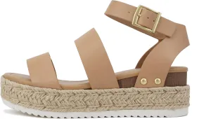 Soda Top Shoe Bryce Open Toe Buckle Ankle Strap Espadrilles Flatform Wedge Casual Sandal