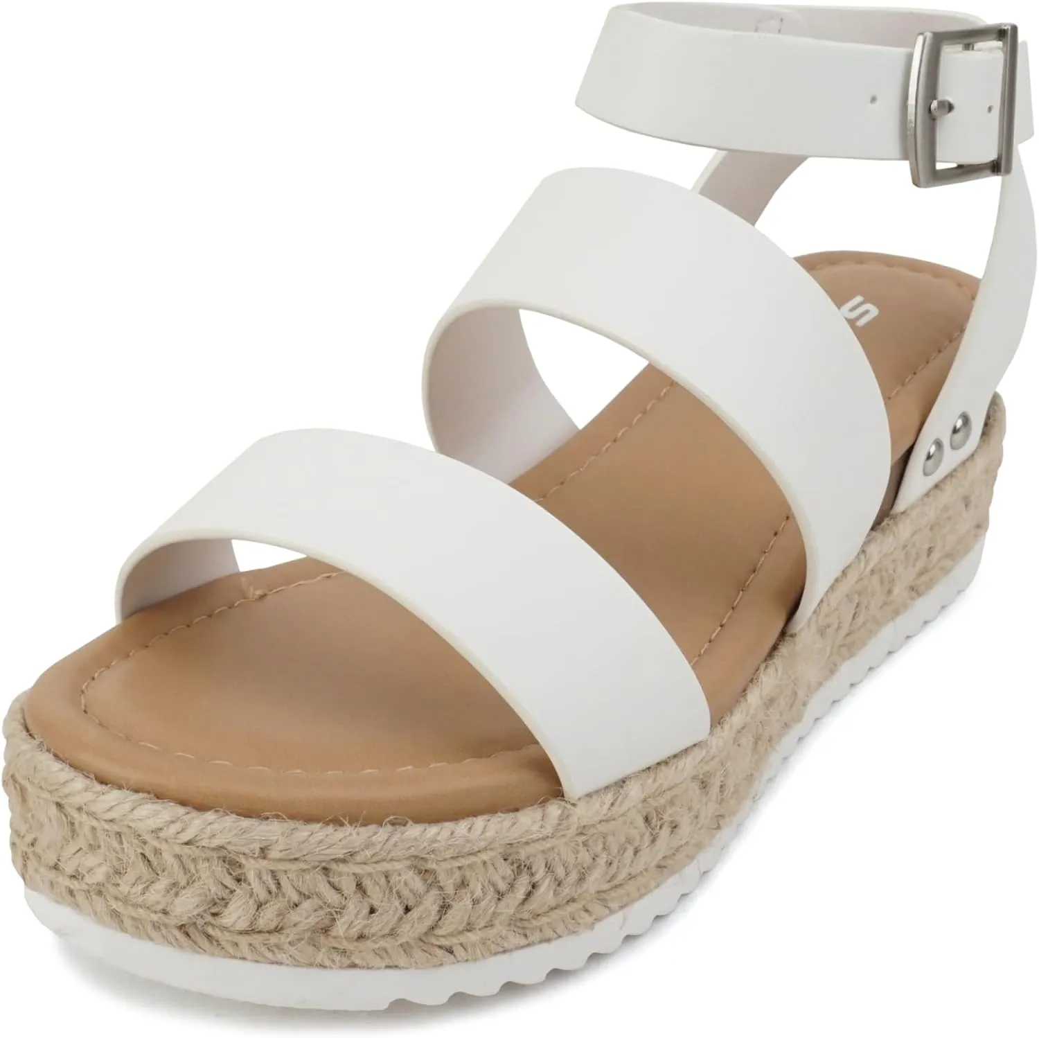 Soda Top Shoe Bryce Open Toe Buckle Ankle Strap Espadrilles Flatform Wedge Casual Sandal