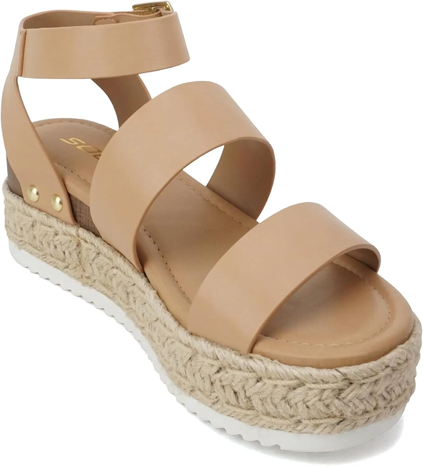 Soda Top Shoe Bryce Open Toe Buckle Ankle Strap Espadrilles Flatform Wedge Casual Sandal