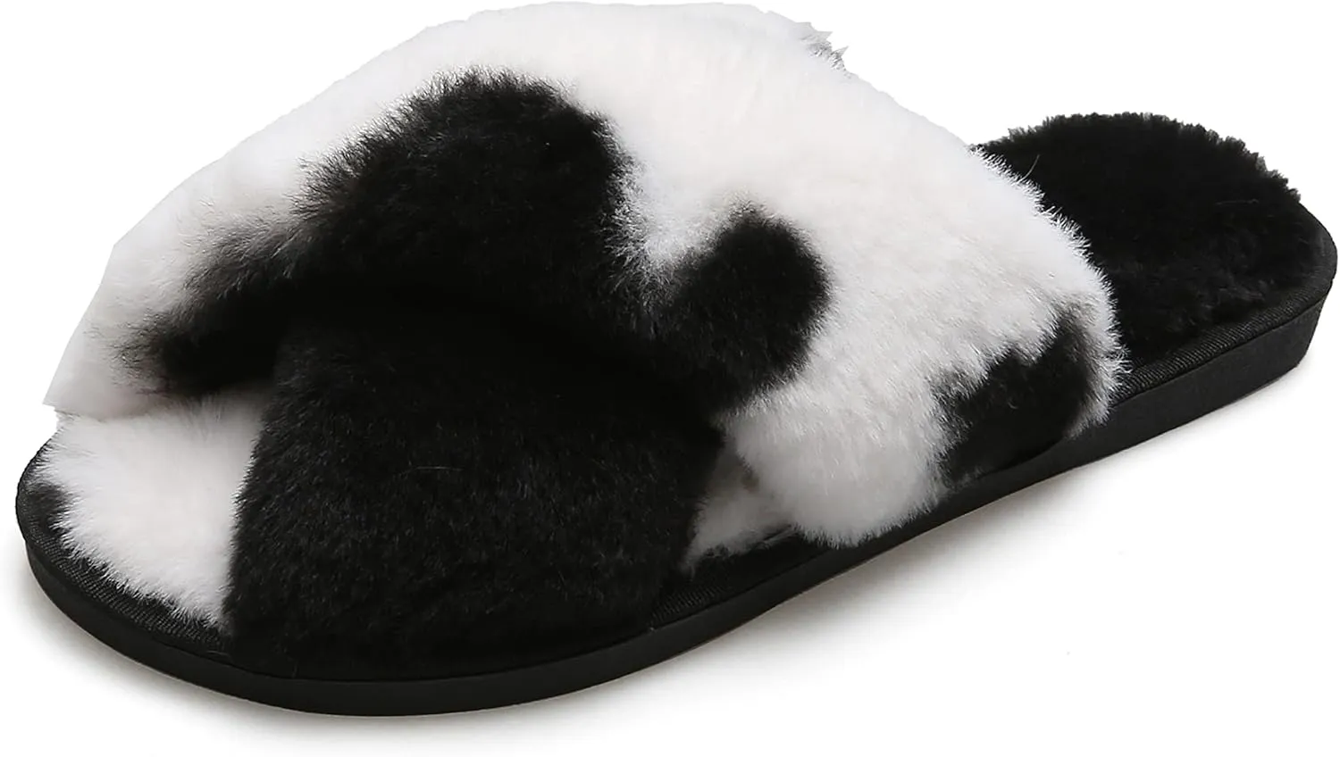 Solyinne Women's Tie-dye Leopard Print Cross Band Soft Plush Fleece House Indoor or Outdoor Slippers