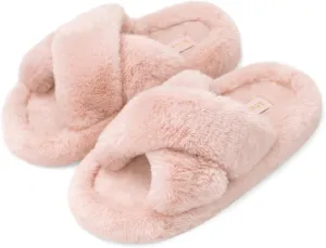 SOULROSE Women's Slippers Open Toe Memory Foam House Slippers for Women Fuzzy Furry Comfy Faux Fur Bedroom Platform Indoor Outdoor Slide Shoes with Anti-Slip Sole Womens Gift Slippers