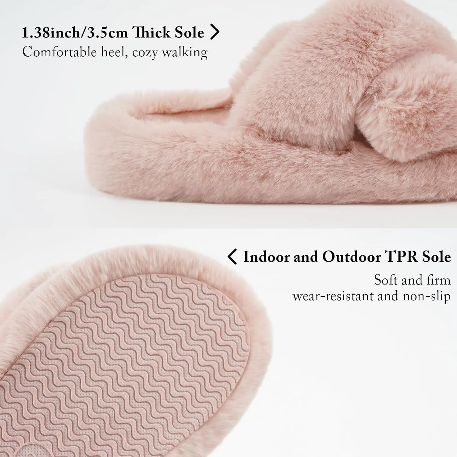 SOULROSE Women's Slippers Open Toe Memory Foam House Slippers for Women Fuzzy Furry Comfy Faux Fur Bedroom Platform Indoor Outdoor Slide Shoes with Anti-Slip Sole Womens Gift Slippers
