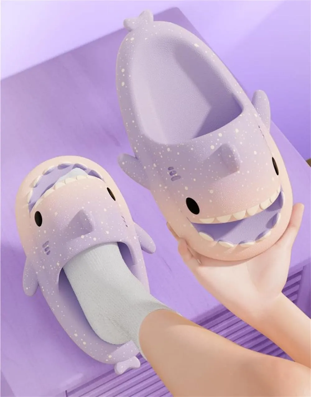 Spotted Starlight Shark Slides,Starry Sky Cloud Anti-Slip Quick Drying Shark Slippers