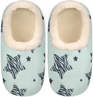 Star Zebra Stripe House Slippers for Women/Men, Non-Slip House Slipper Socks, Plush Lined Slippers Shoes for Boys Girls Teens Indoor Bedroom (Five-Pointed Star)