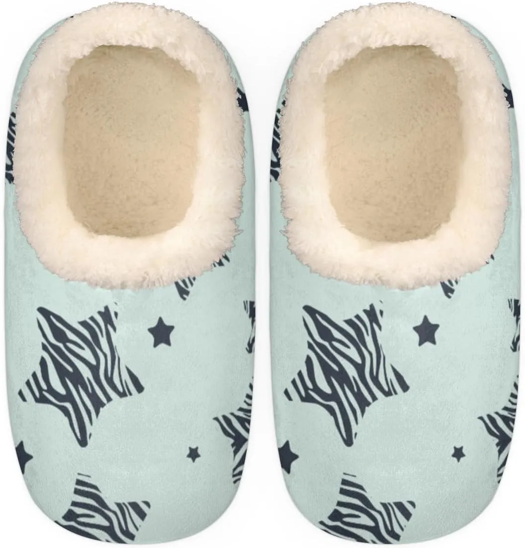 Star Zebra Stripe House Slippers for Women/Men, Non-Slip House Slipper Socks, Plush Lined Slippers Shoes for Boys Girls Teens Indoor Bedroom (Five-Pointed Star)