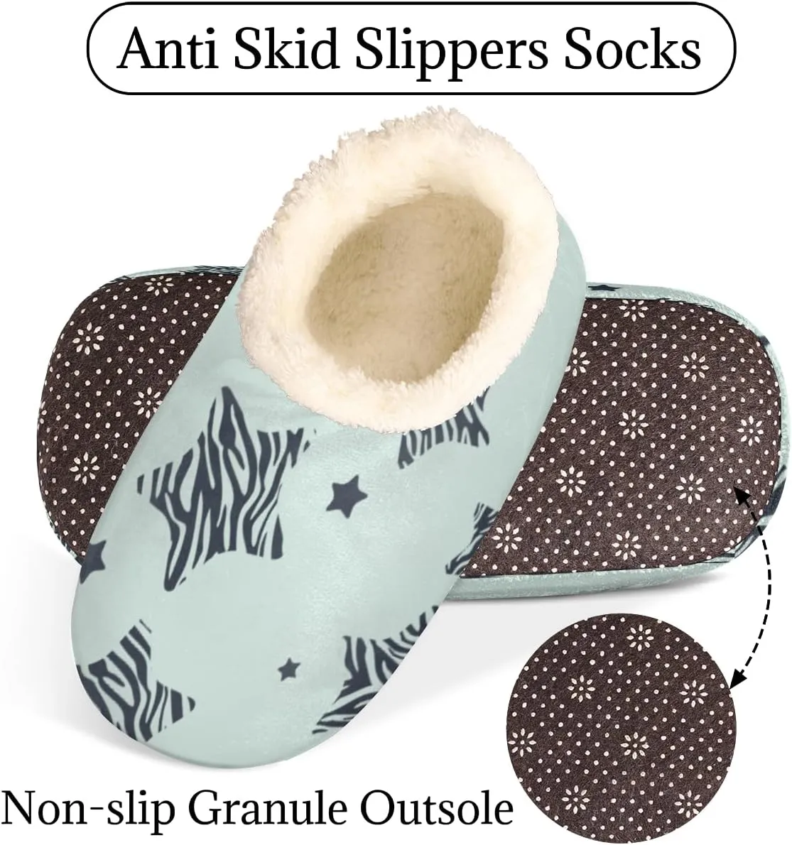 Star Zebra Stripe House Slippers for Women/Men, Non-Slip House Slipper Socks, Plush Lined Slippers Shoes for Boys Girls Teens Indoor Bedroom (Five-Pointed Star)