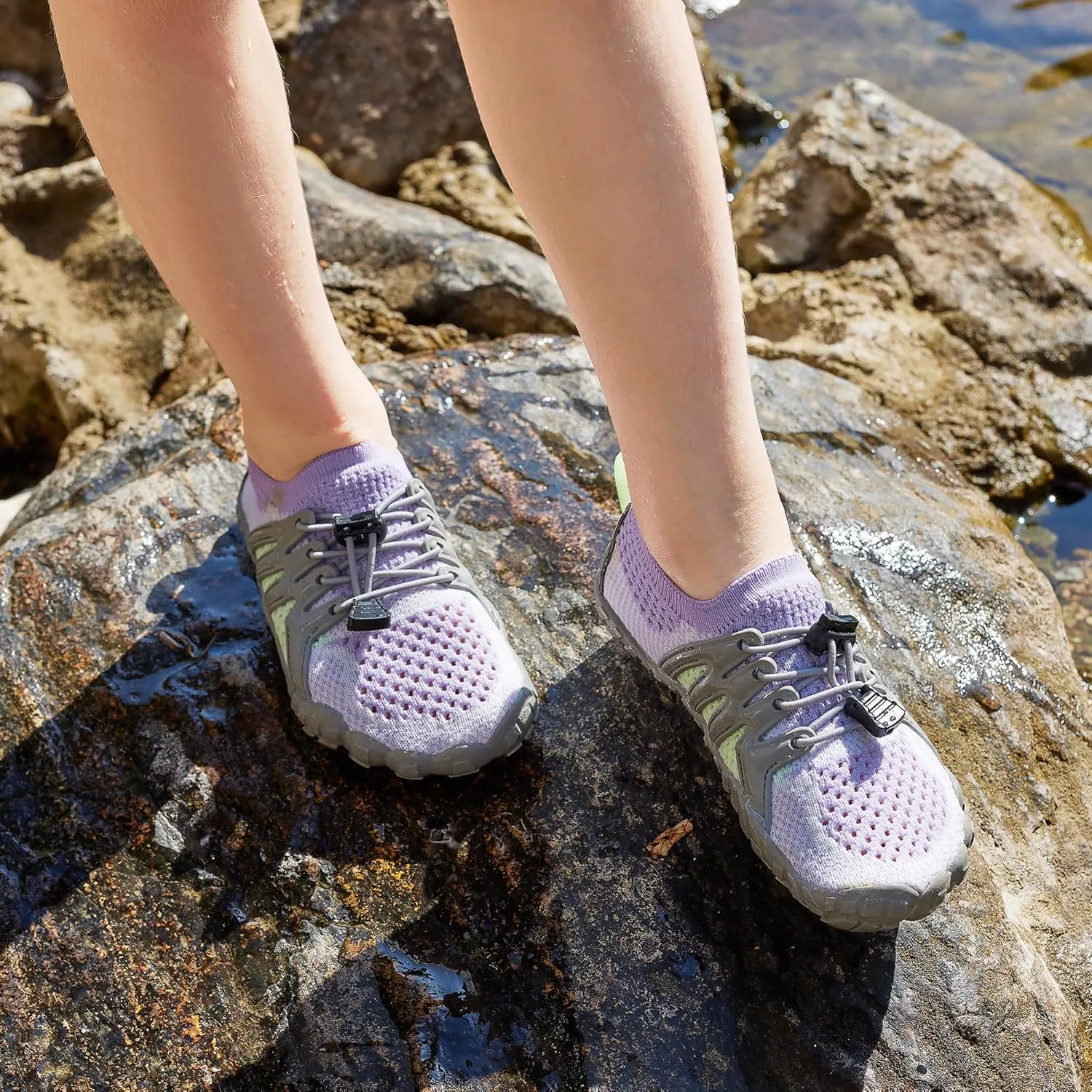 Stelle Girls Boys Water Shoes Aqua Socks with Adjustable Laces Quick Drying Beach Sports Non Slip Swimming Hiking Shoes