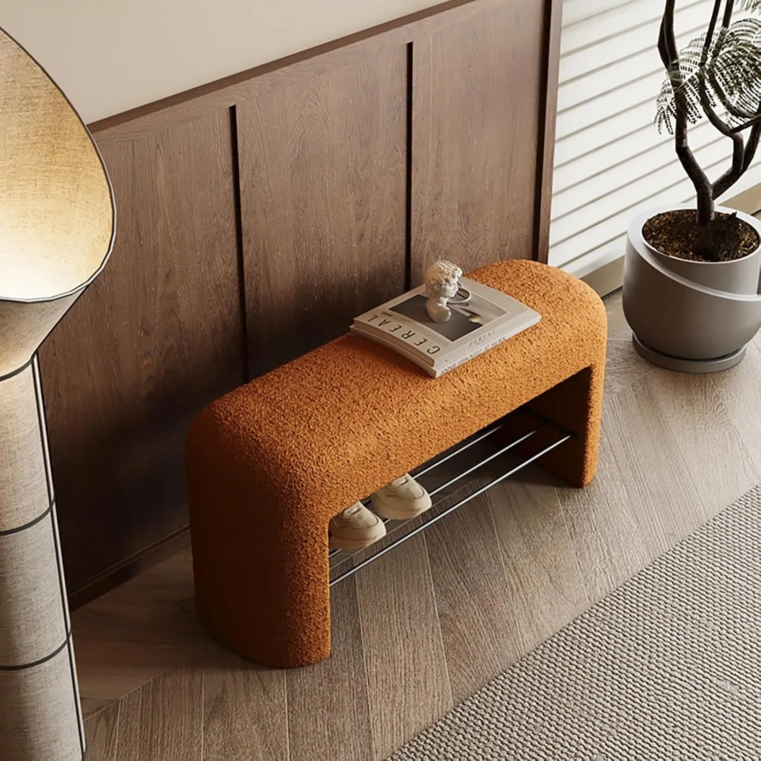 Storage Bench, 39.3" Entryway Bench, Metal Bracket, End of Bed Storage Benches for Entrance, Living Room, Bedroom, Hallway(Brown,23.6in(60cm))
