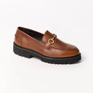 Stylish Brown Leather Loafer with Gold Horsebit Detail