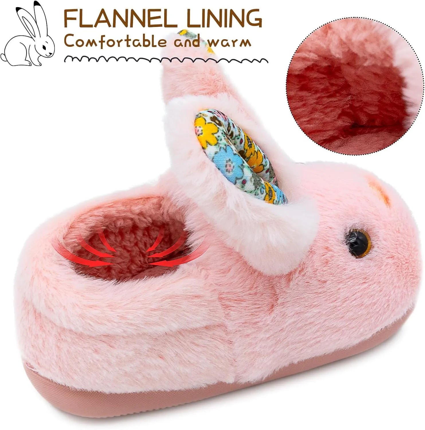 techcity Toddler Boys Girls Fuzzy Fluffy Slippers Cute Animal Winter Warm Shoes with 3D Bunny Design House Home Indoor Plush Fur Shoes