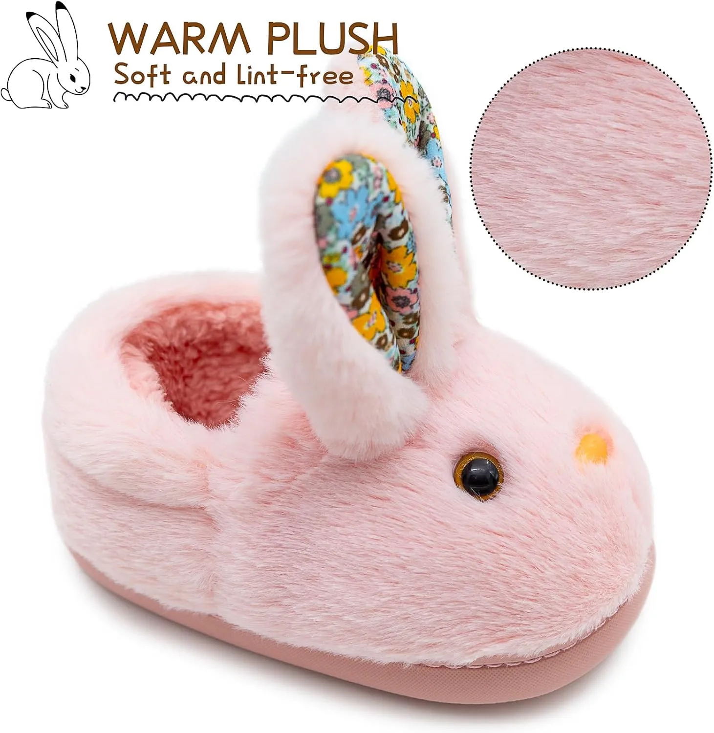 techcity Toddler Boys Girls Fuzzy Fluffy Slippers Cute Animal Winter Warm Shoes with 3D Bunny Design House Home Indoor Plush Fur Shoes
