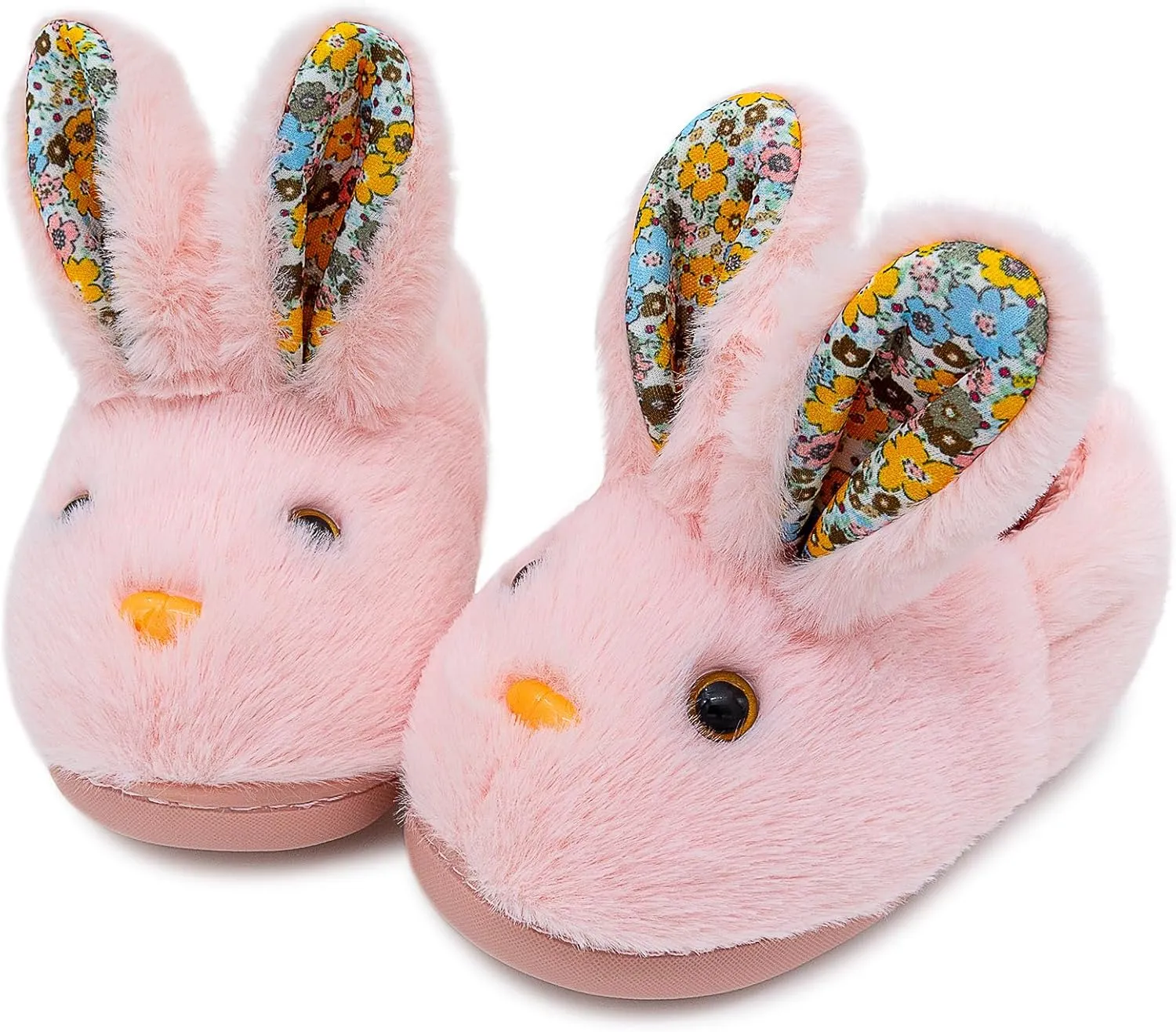 techcity Toddler Boys Girls Fuzzy Fluffy Slippers Cute Animal Winter Warm Shoes with 3D Bunny Design House Home Indoor Plush Fur Shoes