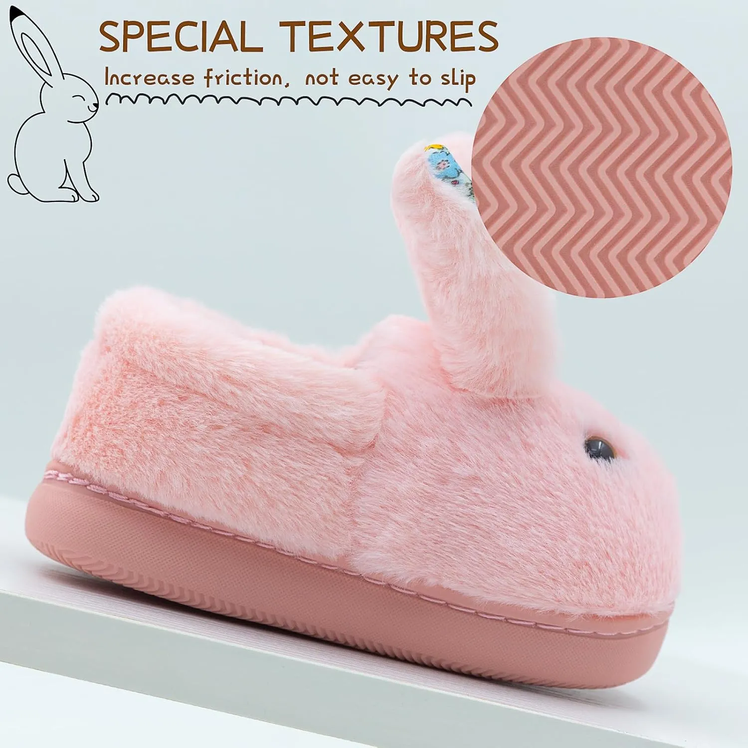 techcity Toddler Boys Girls Fuzzy Fluffy Slippers Cute Animal Winter Warm Shoes with 3D Bunny Design House Home Indoor Plush Fur Shoes