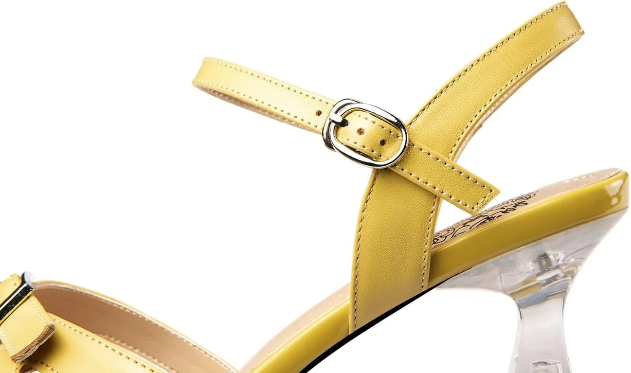 TinaCus Women's Handmade Genuine Leather Open Toe Sling Back Transparent Heel Sandals with Buckles