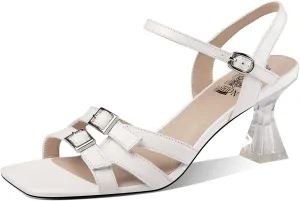 TinaCus Women's Handmade Genuine Leather Open Toe Sling Back Transparent Heel Sandals with Buckles