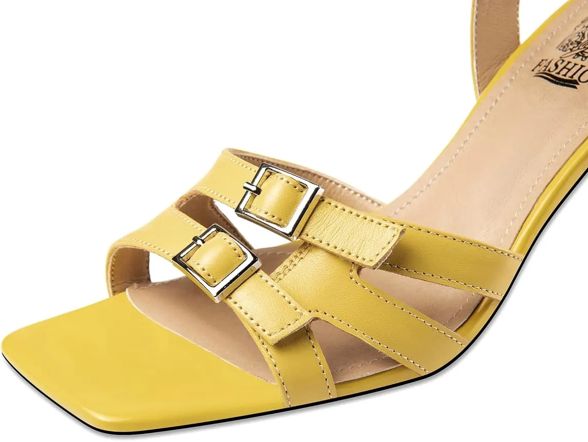 TinaCus Women's Handmade Genuine Leather Open Toe Sling Back Transparent Heel Sandals with Buckles