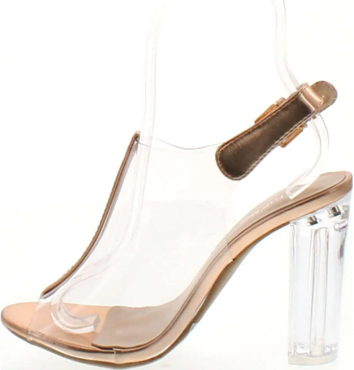 TOP Moda Women's Fenton-1 Lucite Clear Strappy Block Chunky High Heel Open Peep Toe Sandal