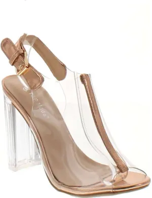 TOP Moda Women's Fenton-1 Lucite Clear Strappy Block Chunky High Heel Open Peep Toe Sandal