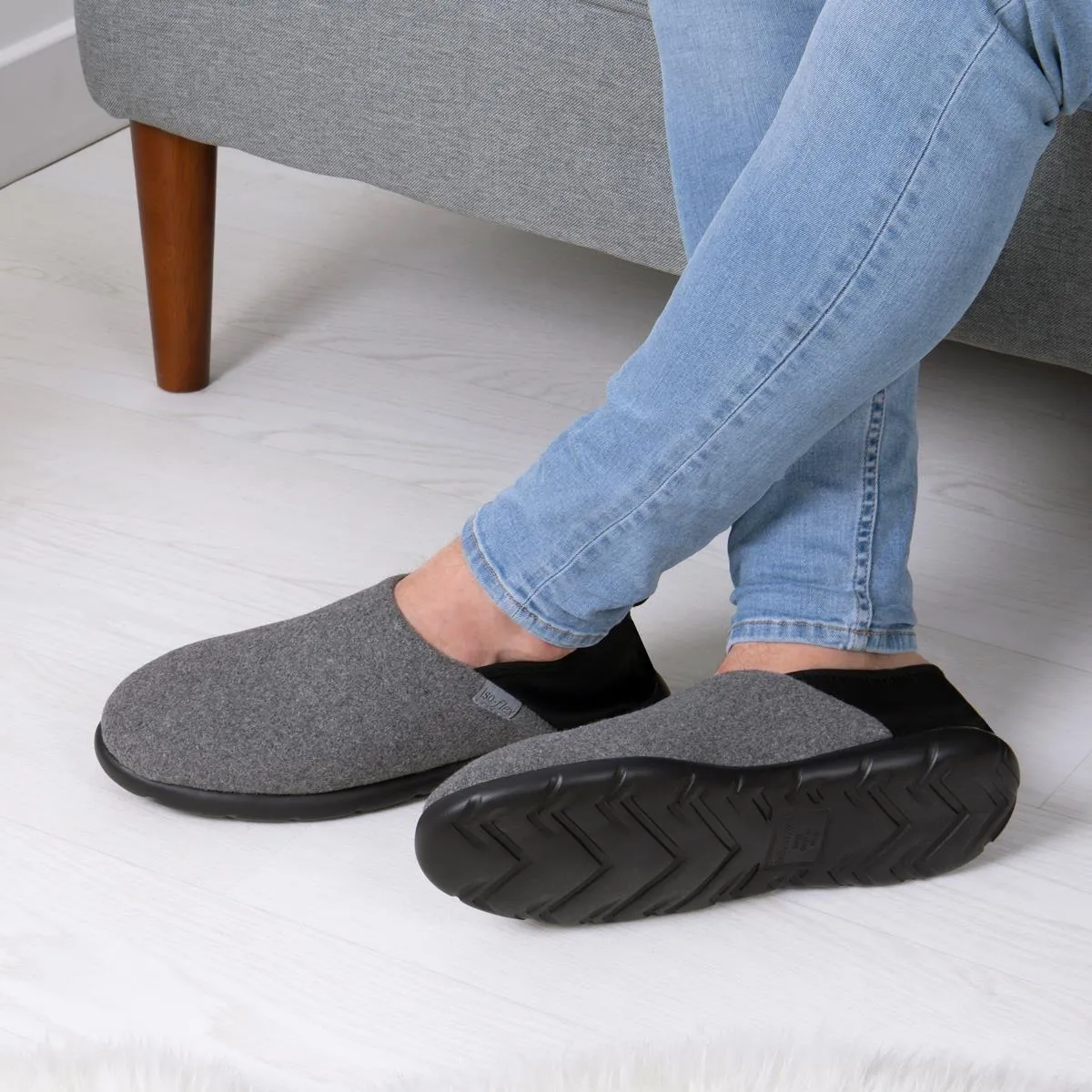 Totes Isotoner ISOFLEX FELT FULL BACK Mens Full Back Slippers Grey/Black