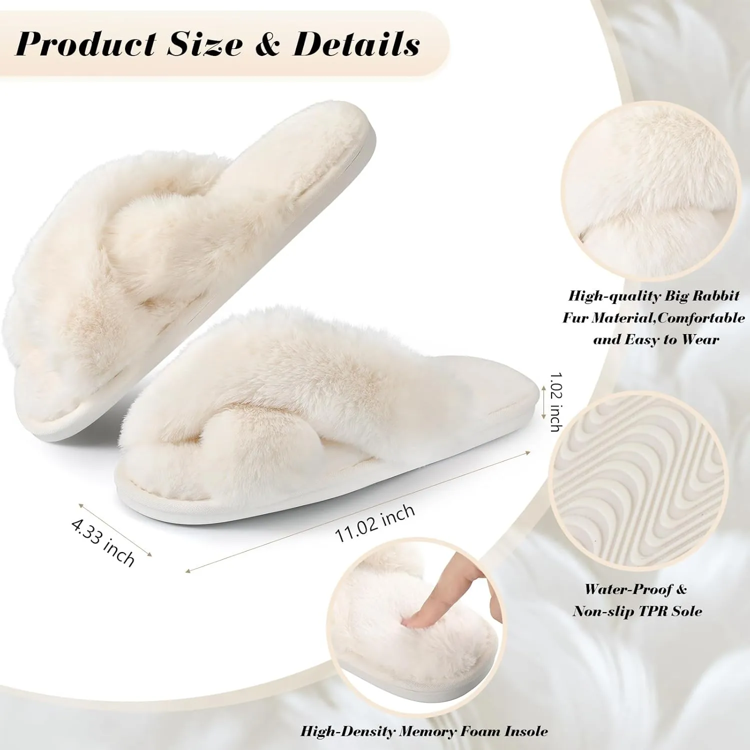 Toulite 6 Pairs Wedding Bridesmaid Slippers Women Fluffy Open Toe Fuzzy Plush Slippers, US9-10