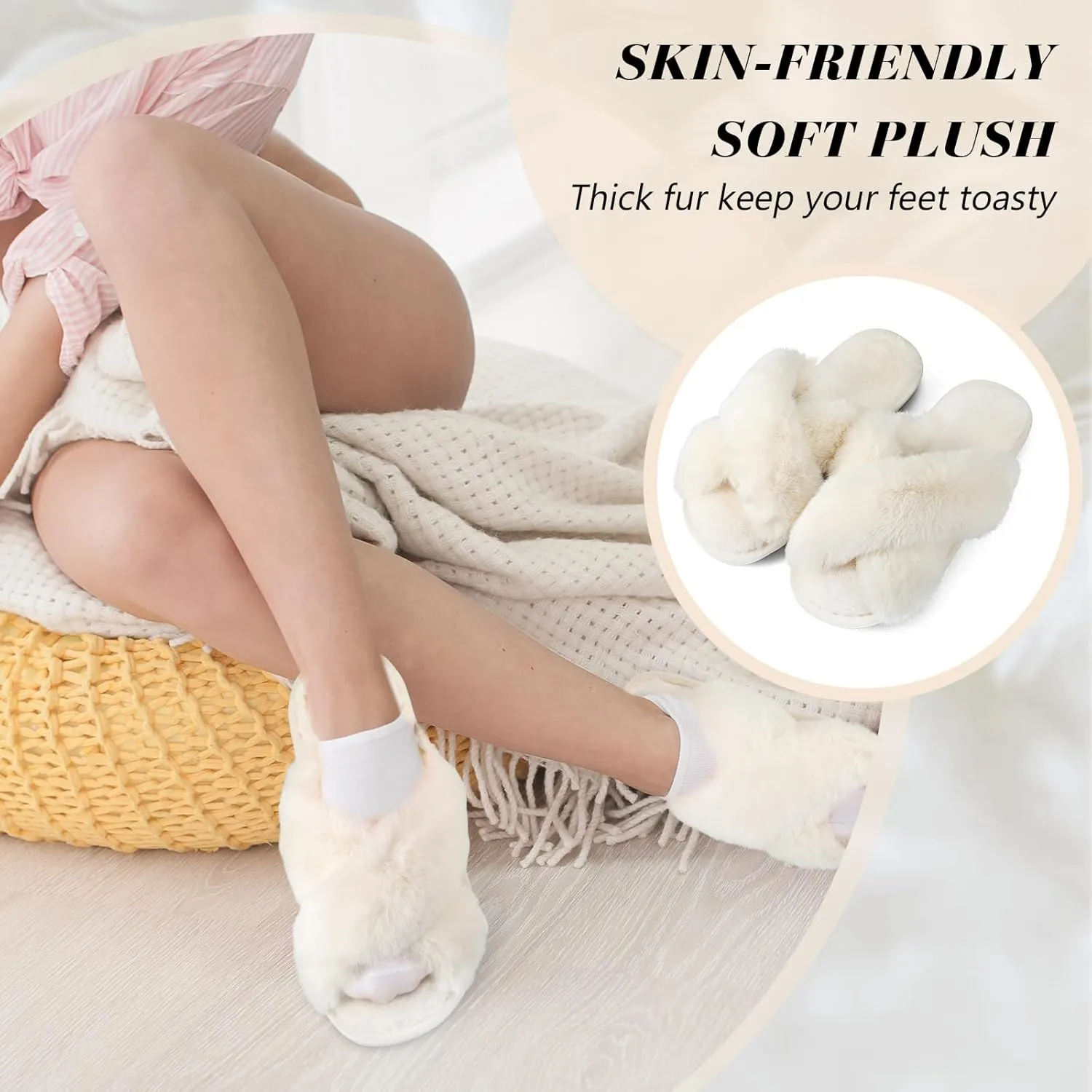 Toulite 6 Pairs Wedding Bridesmaid Slippers Women Fluffy Open Toe Fuzzy Plush Slippers, US9-10
