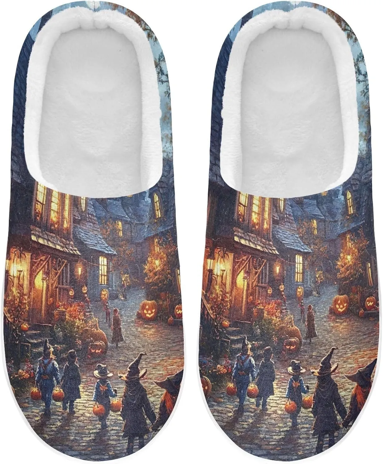 Town Children Dressed in Halloween Slippers for Women Men Indoor Slippers Memory Foam Fuzzy Slippers House Shoes for Indoor Outdoor Size 6/7 214b6815