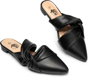 Trary Womens Mules Flats Closed Pointed Toe Comfortable Slip on Backless Loafer Shoes for Women with Knot