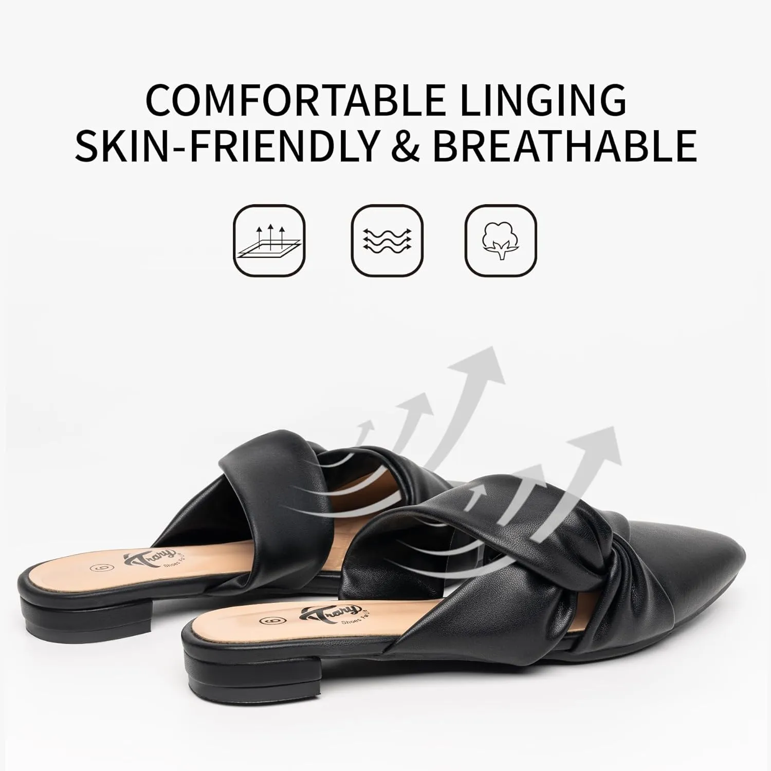 Trary Womens Mules Flats Closed Pointed Toe Comfortable Slip on Backless Loafer Shoes for Women with Knot