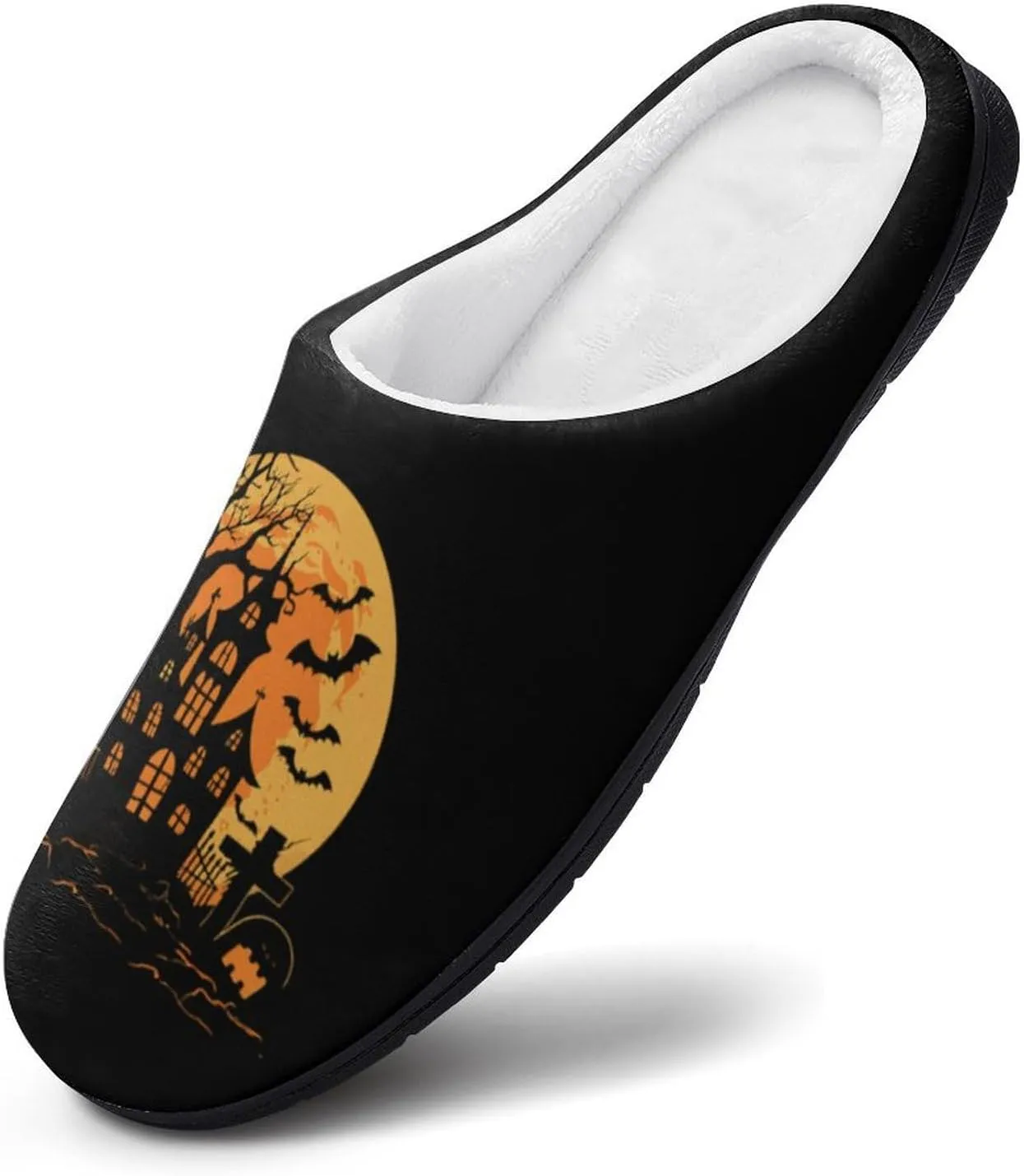 Twilight Bat Halloween Women's Cotton Slippers Soft Closed Toe House Shoes Non-Slip Slippers for Indoor Outdoor