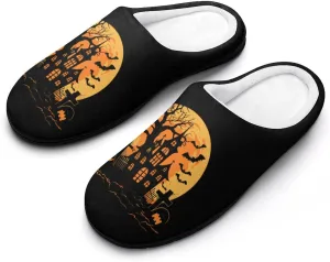 Twilight Bat Halloween Women's Cotton Slippers Soft Closed Toe House Shoes Non-Slip Slippers for Indoor Outdoor