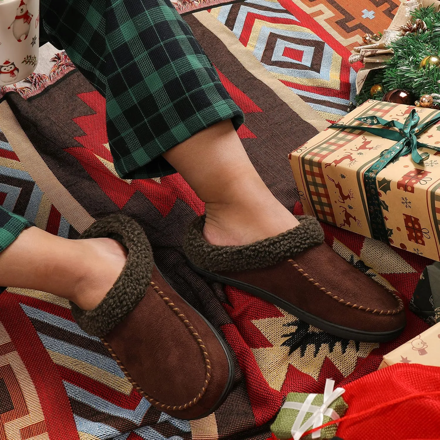 ULTRAIDEAS Men's Nealon Moccasin Clog Slipper, Slip on Indoor/Outdoor House Shoes