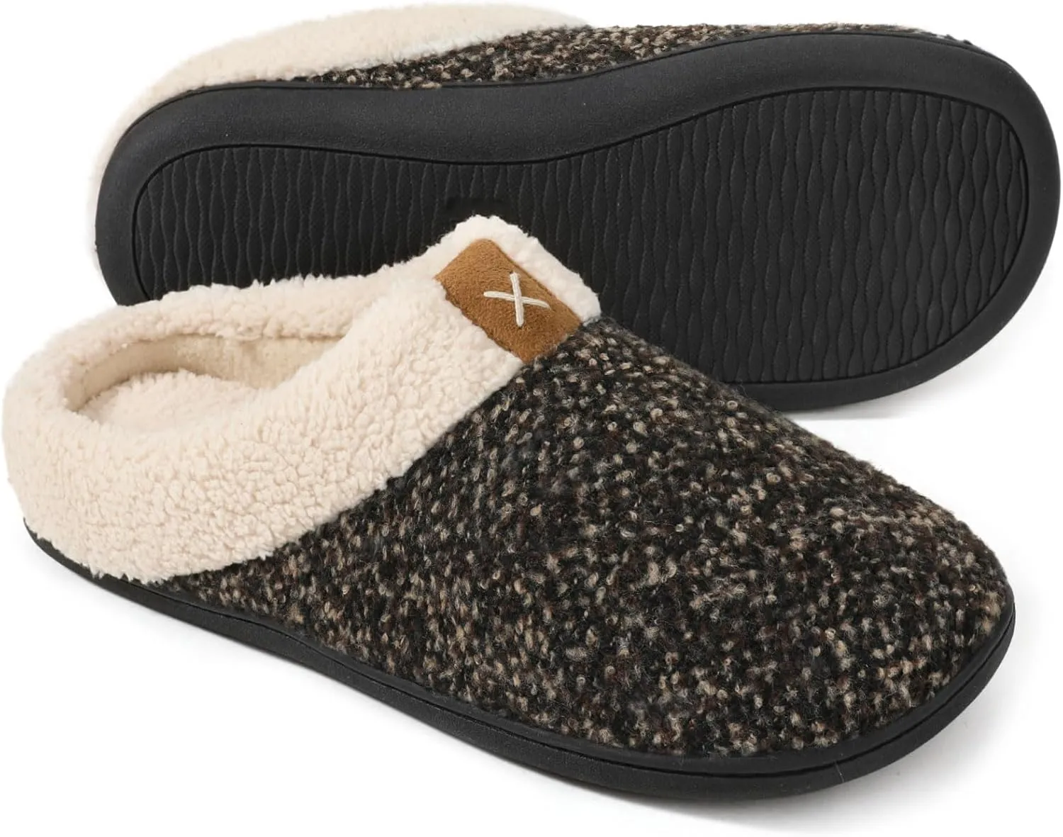 ULTRAIDEAS Mens Slip On Slippers, Sherpa Lined House Shoes with Memory Foam for Indoor Outdoor, Machine Washable