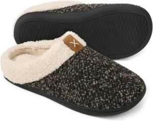 ULTRAIDEAS Mens Slip On Slippers, Sherpa Lined House Shoes with Memory Foam for Indoor Outdoor, Machine Washable