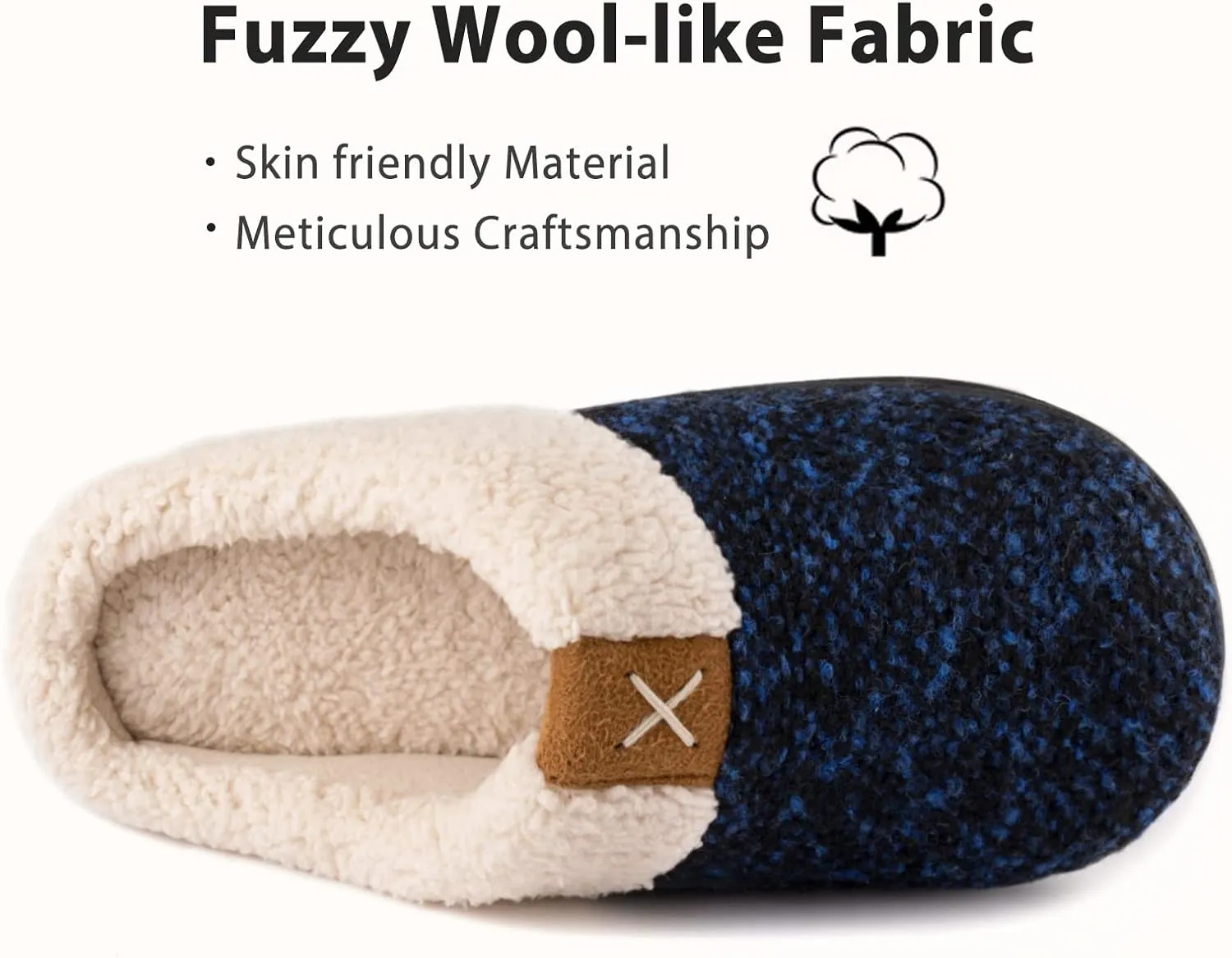 ULTRAIDEAS Women's Indoor Bedroom Slipper with Memory Foam, Gift for Women, Wool-Like House Shoe with Anti-Skid Rubber Sole for Ladies