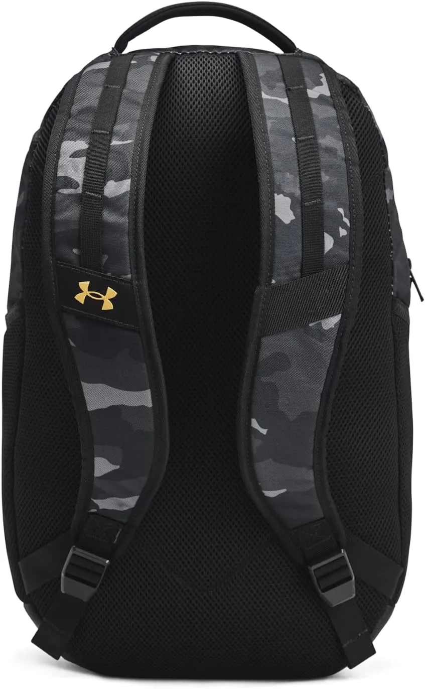 Under Armour Unisex-Adult Hustle 6.0 Backpack, (001) Black/Black/Metallic Gold, One Size Fits Most