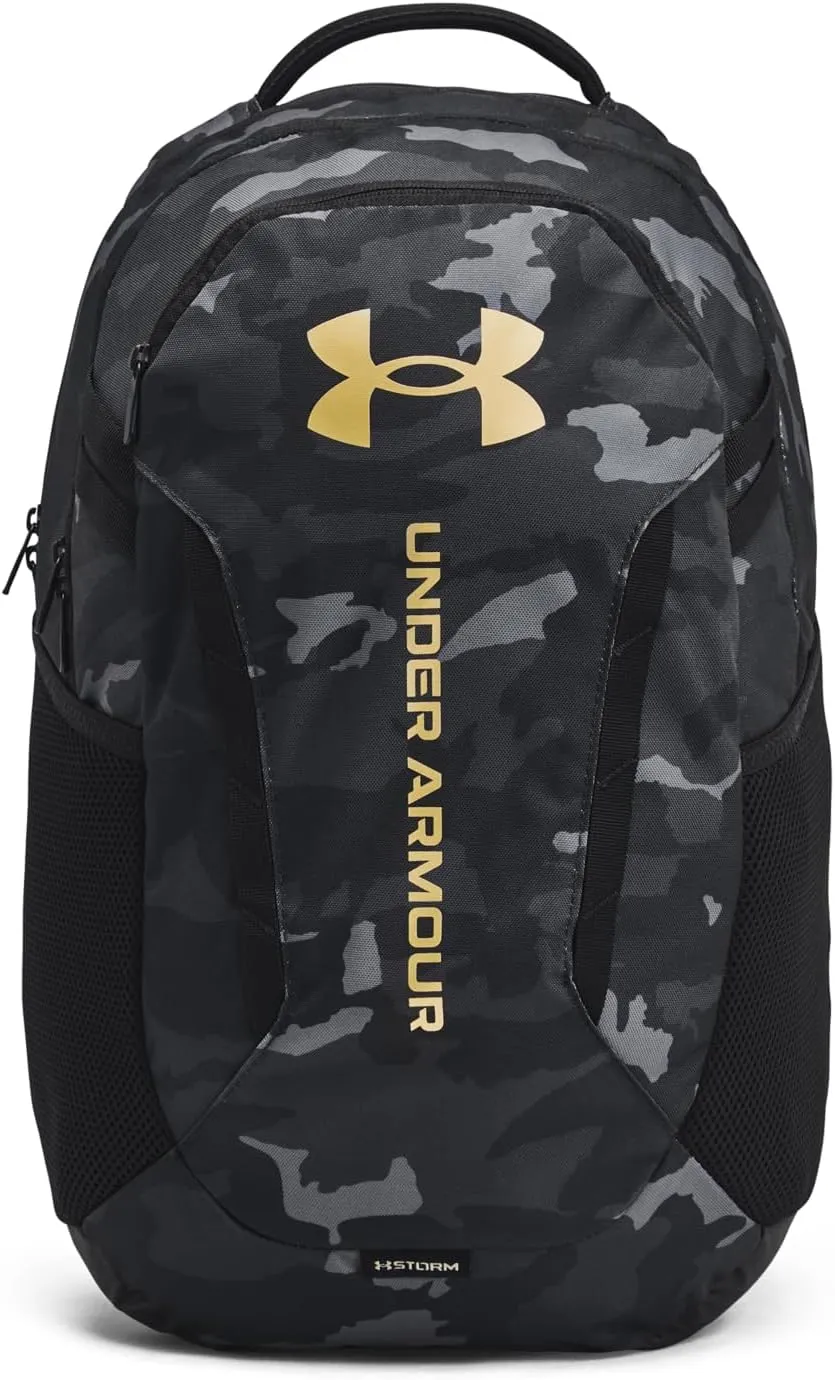Under Armour Unisex-Adult Hustle 6.0 Backpack, (001) Black/Black/Metallic Gold, One Size Fits Most